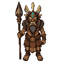 pixel indigenous boss shaman who uses spear and mask