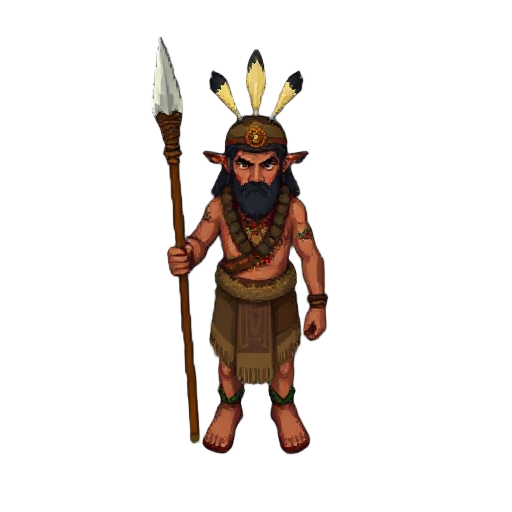 pixel indigenous shaman who uses spear