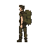 a guy with huge backpack surviving the fallout facing to the right