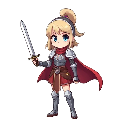 middle hair.  knight girl  with a sword in one hand