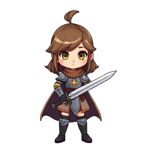 middle hair knight girl. with a sword in one hand