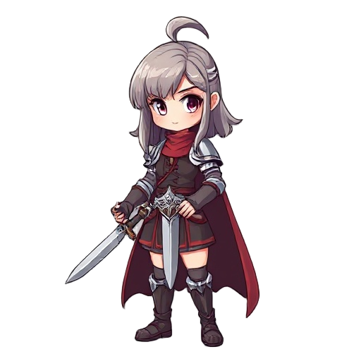middle hair knight girl. with a sword in one hand