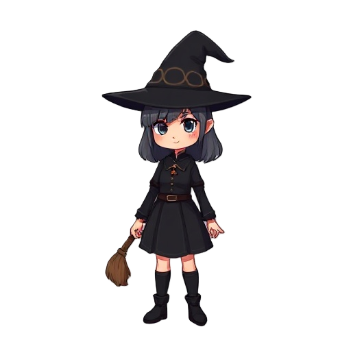 stardew valley style, pixel, young witch girl with black outfit