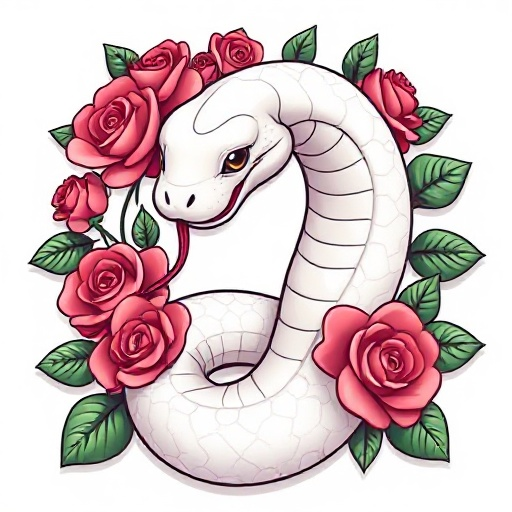 white snake with roses around it