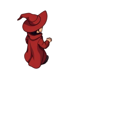 a mage for a top down game with a red robe and red hat walks up 