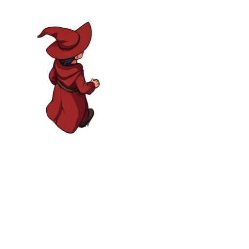 a mage for a top down game with a red robe and red hat walks upwars