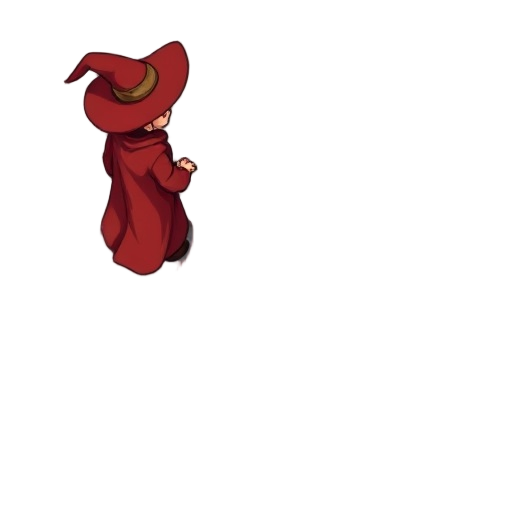 a mage for a top down game with a red robe and red hat straight walks up