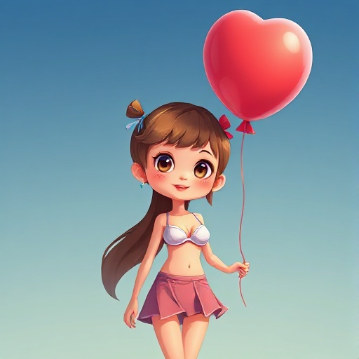 girl with no bra holding a balloon