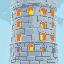 tower of white stone with 10 levels, port holes and the layer of blocks below the portholes are illuminated
