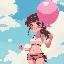 girl with no bra holding a balloon