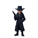 cyberpunk detective in a neon-lit underground city. the character should be wearing a dark trench coat, a fedora, and holding a futuristic gun. 