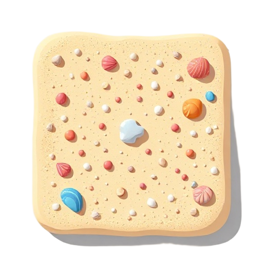 2d square match-3 puzzle game tile, top-down view, bright summer theme. sandy texture tile with scattered tiny pebbles and sea shells. no gem or piece on it. vibrant cartoon colors, mobile puzzle ui a