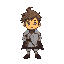 yellow skin tone, knight, little silver armor, black shoes, messy hair
