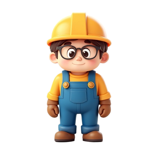 cute, round egg head,woodworker in blue overalls, beginner, newbie, glasses