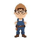 cute, round egg head,woodworker in blue overalls, beginner, newbie, glasses