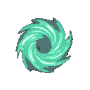 a swirling, expanding wave of energy with a visible force behind it. it should have a rounded, translucent core, glowing in bright green or blue with a ripple-like effect spreading outward. it should