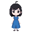 girl with black hair and white skin in a blue dress 