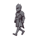 walking , side view , solid background , full body , pixel art, gray armor , arabic knight