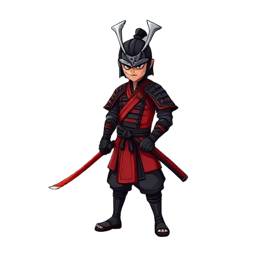 samurai in red black outfit with red katana  