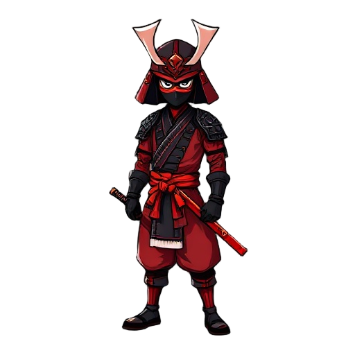 samurai in red black outfit with red katana 