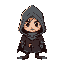 a hooded medieval  figure, 