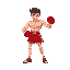 male boxer in red shorts