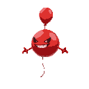 red ballon floating with two arms and a evil smile and 2 eyes, from side view, cuphaedlike