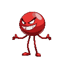 red ballon with two arms and a evil smile and 2 eyes, from side view, cuphaedlike