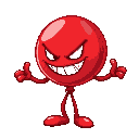 red ballon with two arms and a evil smile and 2 eyes, from side view