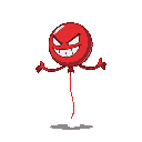 red ballon floating with two arms and a evil smile and 2 eyes, with weak colors, side view
