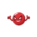 red ballon floating with two arms and a evil smile and 2 eyes, with weak colors, side view