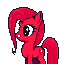 mlp, female pony, red skin, red hair, red tail, bloody, black eyes, black mouth, smile