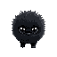 a small, round, cute, black fuzzy creature with soft, spiky edges, resembling soot. it has two large, white, expressive eyes. slightly irregular shape, lightweight, and fluffy.