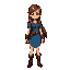female rpg character with long brown hair, blue tunic, leather boots, and belt, facing forward, big expressive eyes, retro 2d game style, simple shading and vibrant colors.