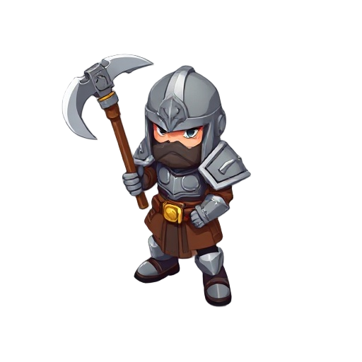 small armored warrior with pickaxe