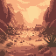 desert oasis with ruins in the background