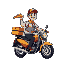 make a sprite sheet of a delivery driver throwing pizza whle on a motorcycle