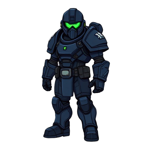 doom marine as an engineer in a dark blue armor
