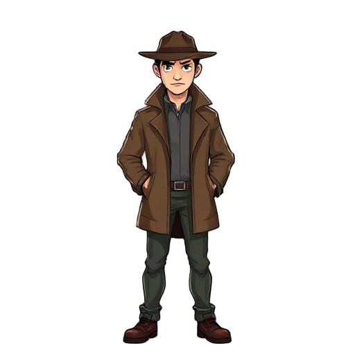 male detective in a brown jacket
