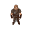 high-top down character, 8 direction, fortress guard with a sword at his waist, wears a basic armor, 15 degree tilt from above, bipedal realistic character, full body