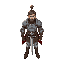 high-top down character, fortress guard knight with a sword at his waist, bipedal realistic character