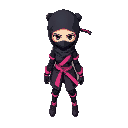 a girl ninja, black and pink suit. rpg. small high