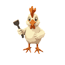 a cute little chicken holding a raffle and stand like a soldier in 2d top down bird's-eye view.