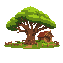 big tree  without any houses  medieval  designed for a retro style farm simulation game.