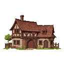 wooden and stone house  type of house: town hall  medieval  retro farm game style game