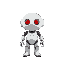 white, blobby guy, robot like, red eyes