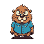 crazy-eyed beaver character in a blue shirt, designed in a vector retro game style — perfect for top-down shooters or arcade games.