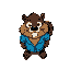 crazy-eyed beaver character in a blue shirt, designed in a vector retro game style — perfect for top-down shooters or arcade games.