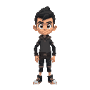 crie um spritsheet de um personagem loiro de terno preto com gravata