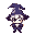create an image of a cute chibi wizard in an anime style. the character should have a large head, big sparkling eyes, and a small, rounded body. the wizard wears a whimsical, oversized pointed hat wit